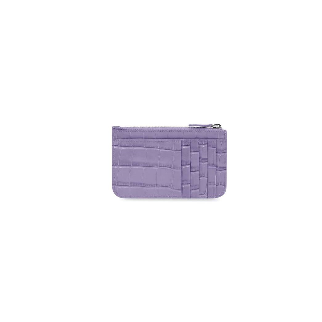 Women's Balenciaga Cash Large Long Coin And Crocodile Embossed Cardholders Purple | 7038CTHOQ