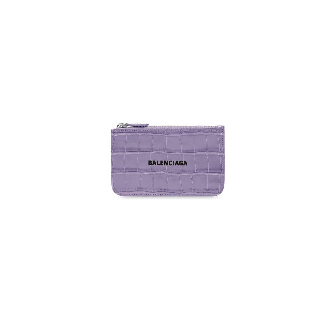 Women\'s Balenciaga Cash Large Long Coin And Crocodile Embossed Cardholders Purple | 7038CTHOQ