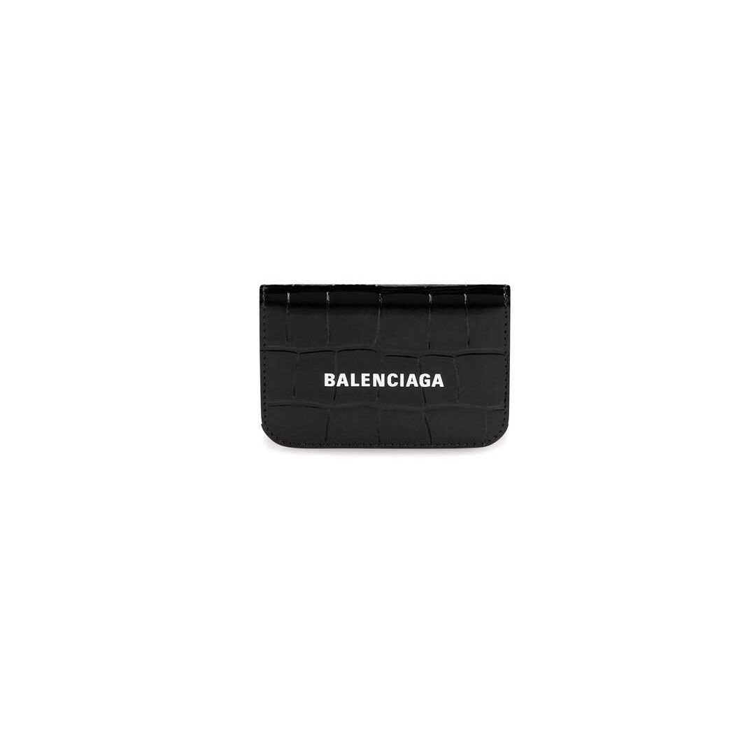 Women\'s Balenciaga Cash Mini Crocodile Embossed Wallets Black / White | 4271YLJHM