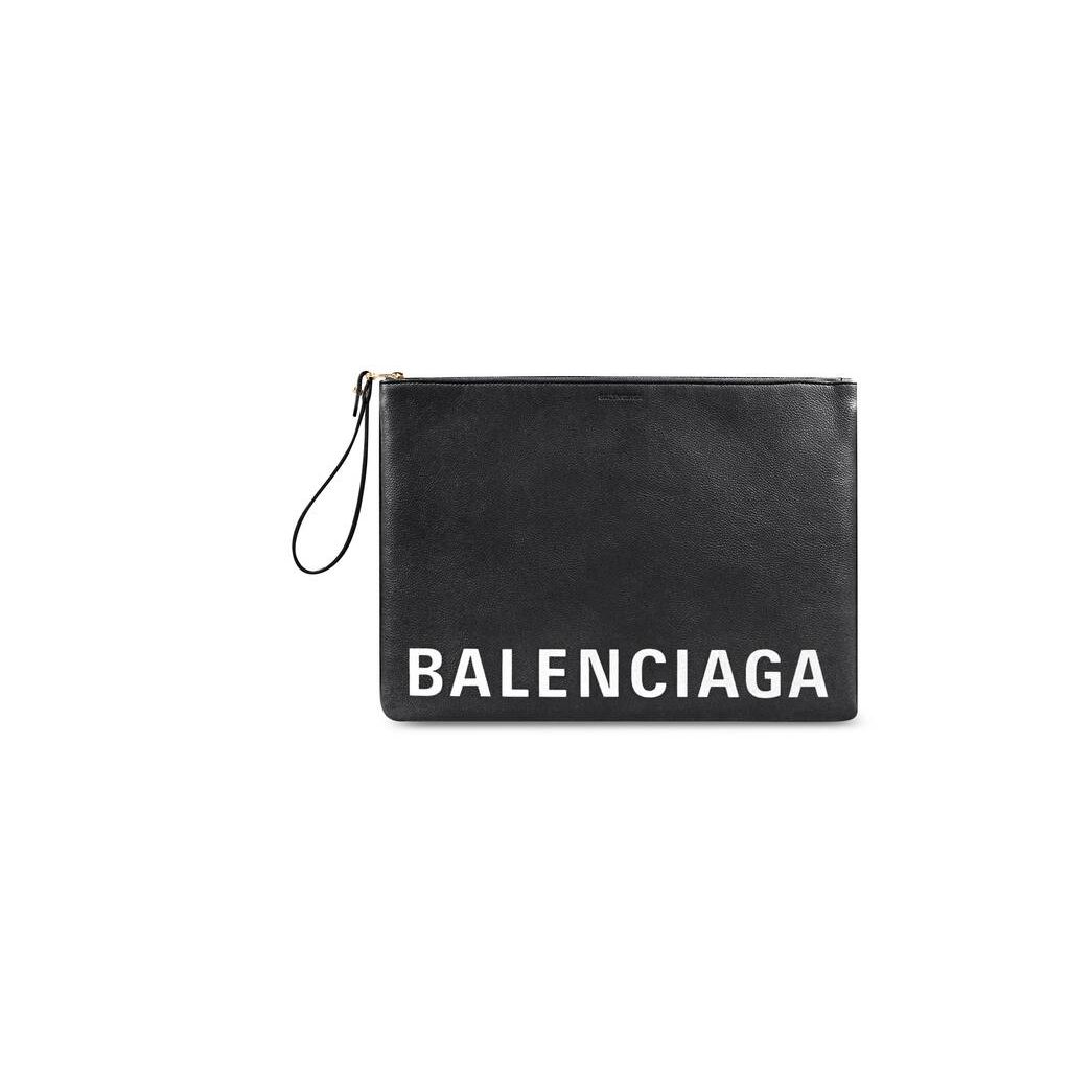 Women\'s Balenciaga Cash Pouch Whith Handle Pouches Black / White | 5623MROLJ