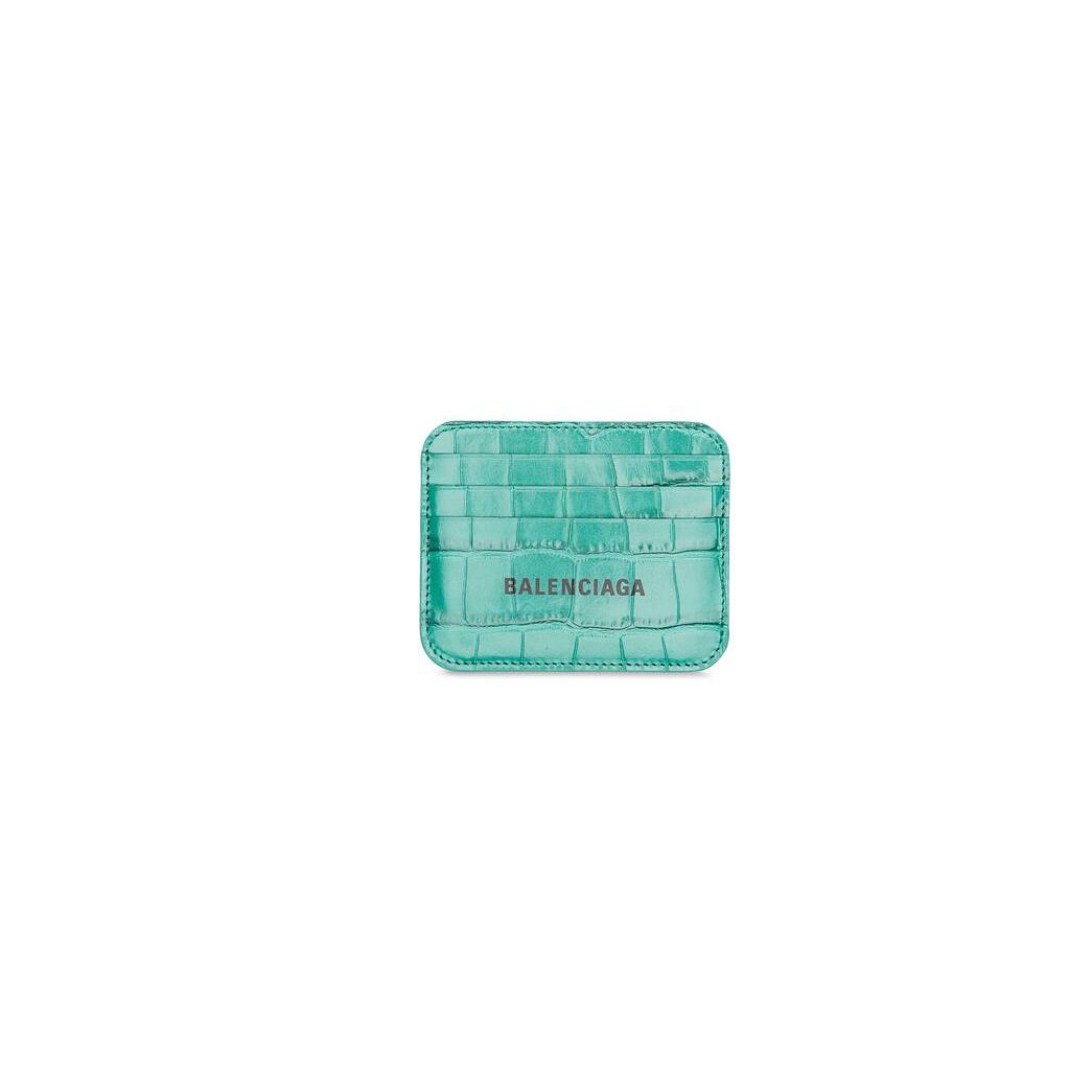 Women\'s Balenciaga Cash With Split Crocodile Embossed Cardholders Green | 3659UEOTL