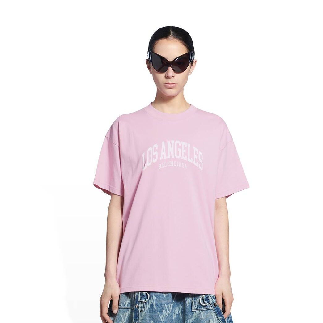 Women's Balenciaga Cities Los Angeles Medium Fit T Shirts Pink | 7420ZWVLP