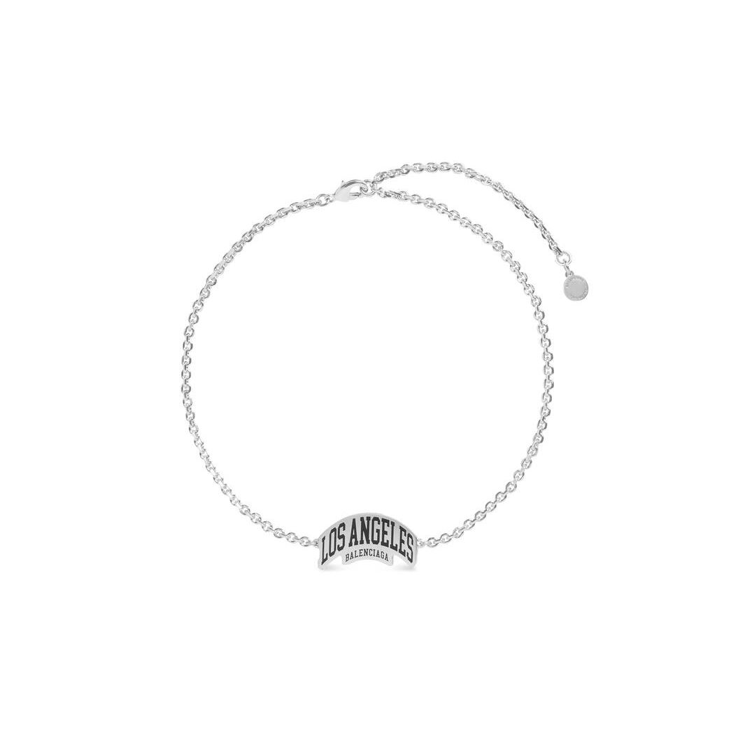 Women\'s Balenciaga Cities Los Angeles Necklace Jewelry Silver | 1690RQCLV