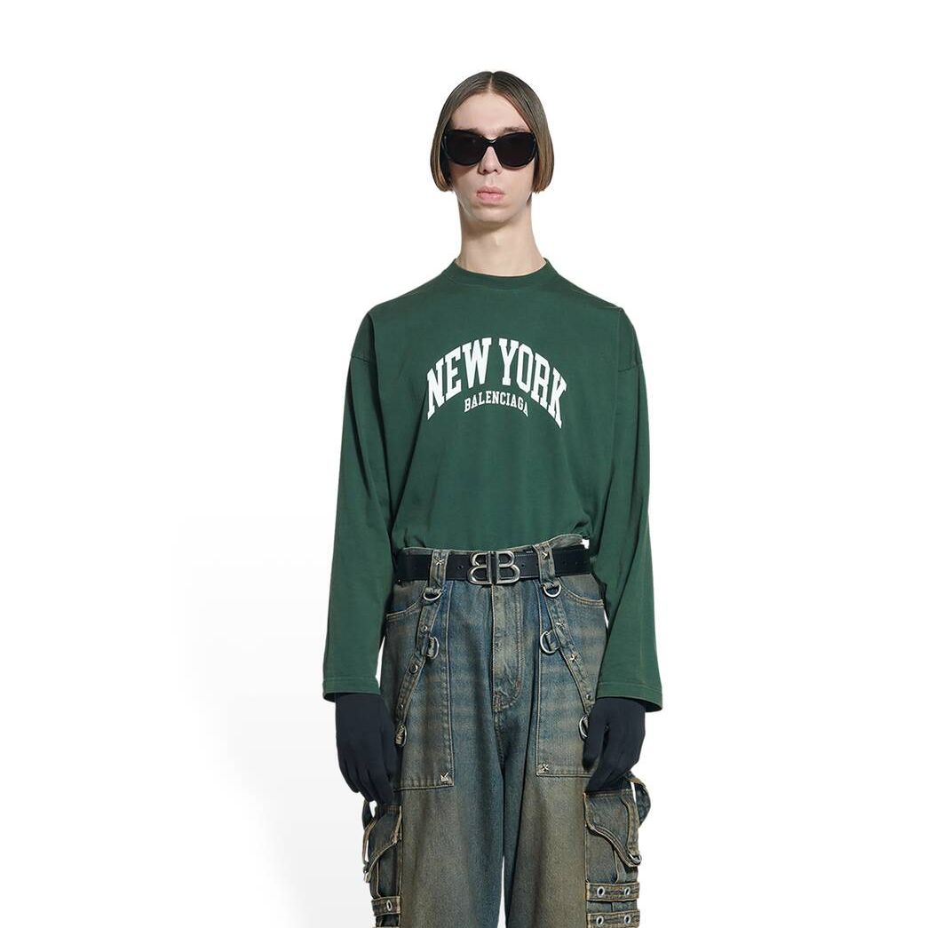 Women's Balenciaga Cities New York Long Sleeve T Shirts Green | 7312BQDLN