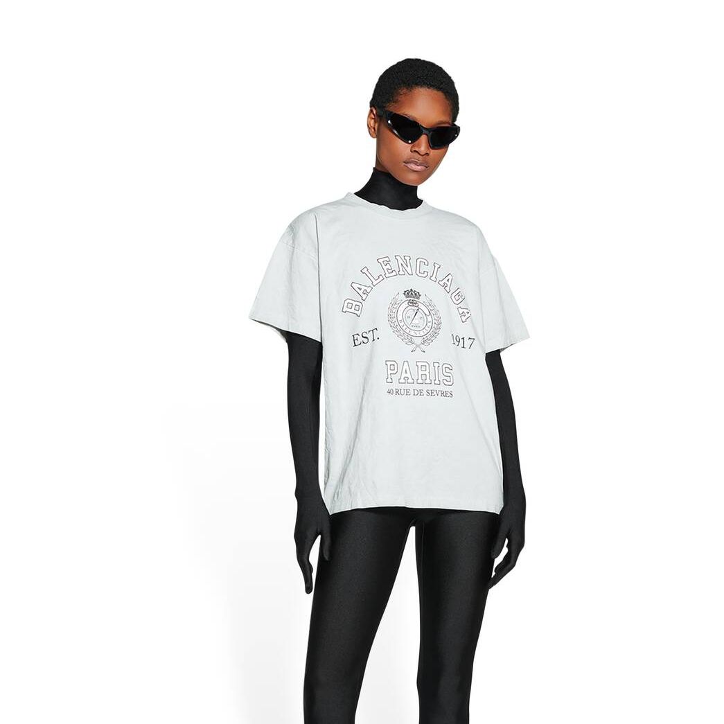 Women's Balenciaga College 1917 Medium Fit T Shirts White | 4507EDZIM