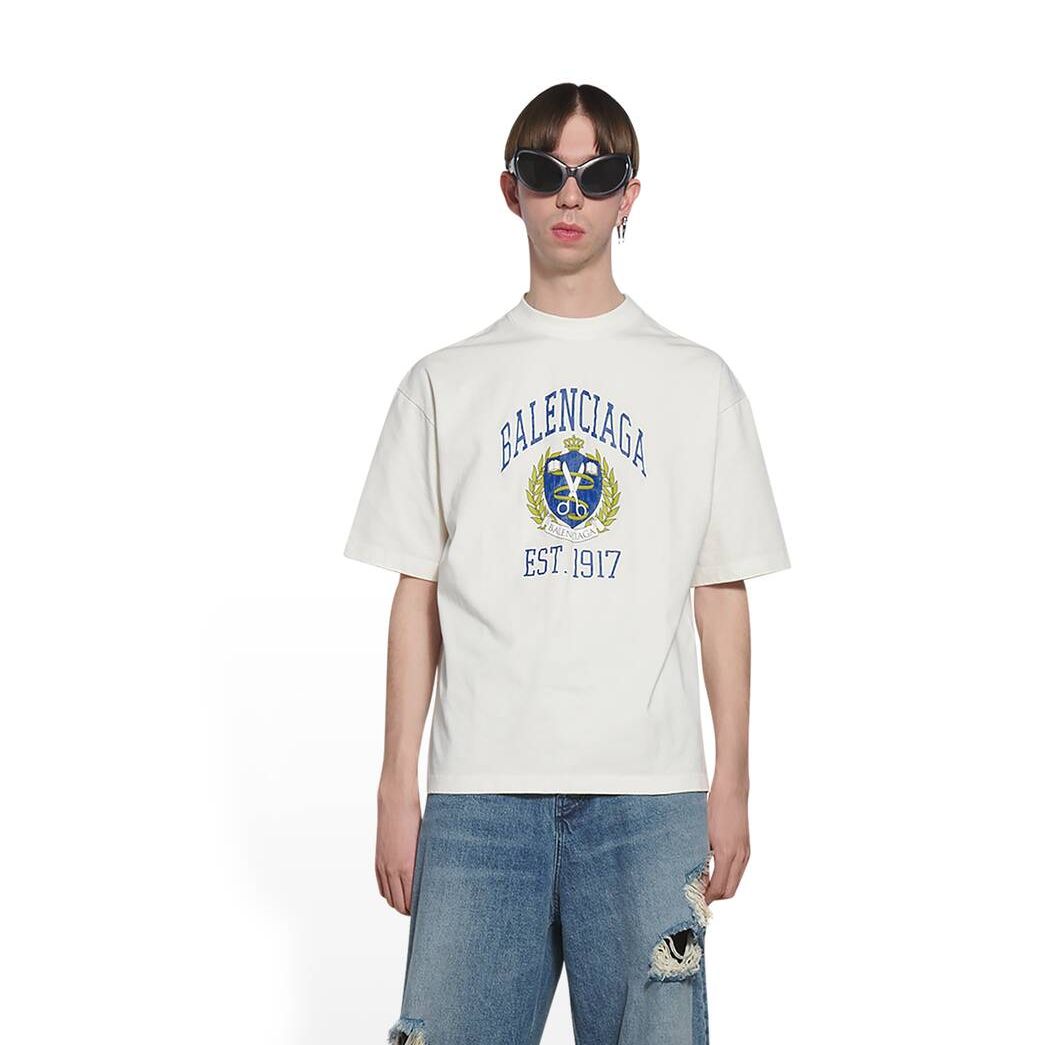 Women's Balenciaga College Medium Fit T Shirts White | 3280YGRLF