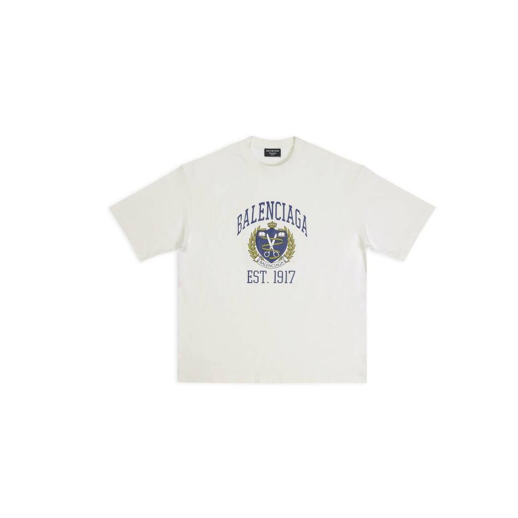 Women's Balenciaga College Medium Fit T Shirts White | 3280YGRLF