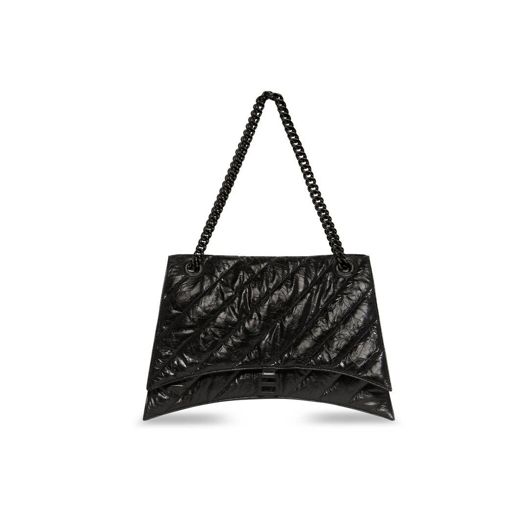 Women's Balenciaga Crush Large Chain Quilted Shoulder Bags Black | 7534LVPWG