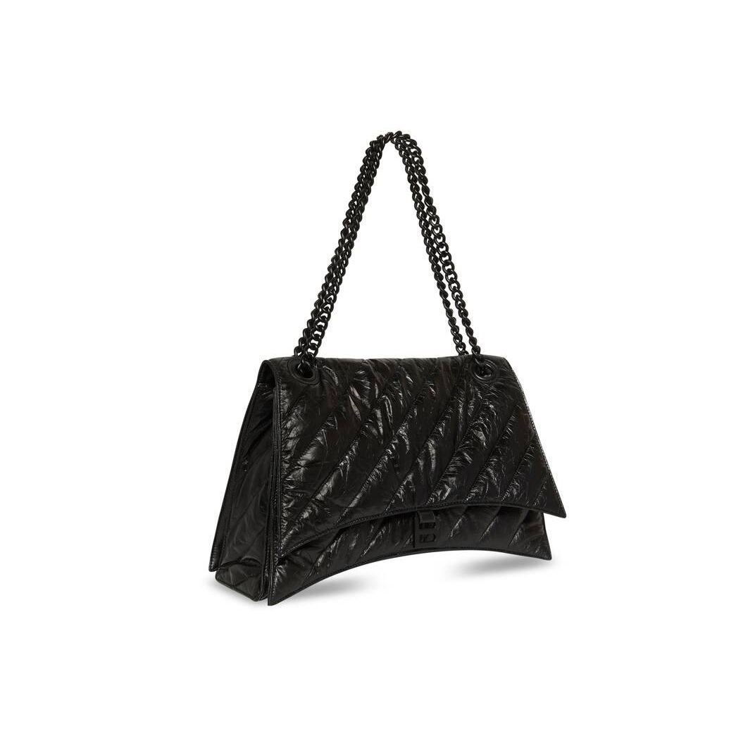 Women's Balenciaga Crush Large Chain Quilted Shoulder Bags Black | 7534LVPWG