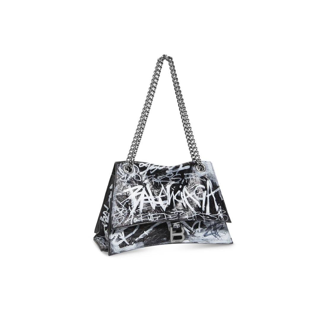 Women's Balenciaga Crush Medium Chain Graffiti Shoulder Bags Black | 4723SMNRD