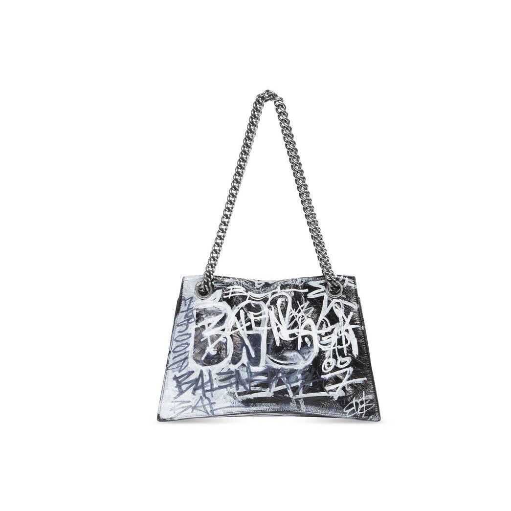 Women's Balenciaga Crush Medium Chain Graffiti Shoulder Bags Black | 4723SMNRD