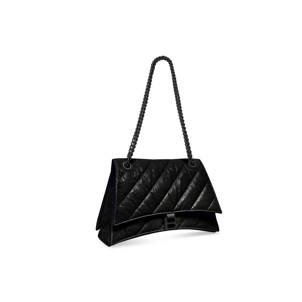 Women's Balenciaga Crush Medium Chain Quilted Shoulder Bags Black | 5613ULTWQ