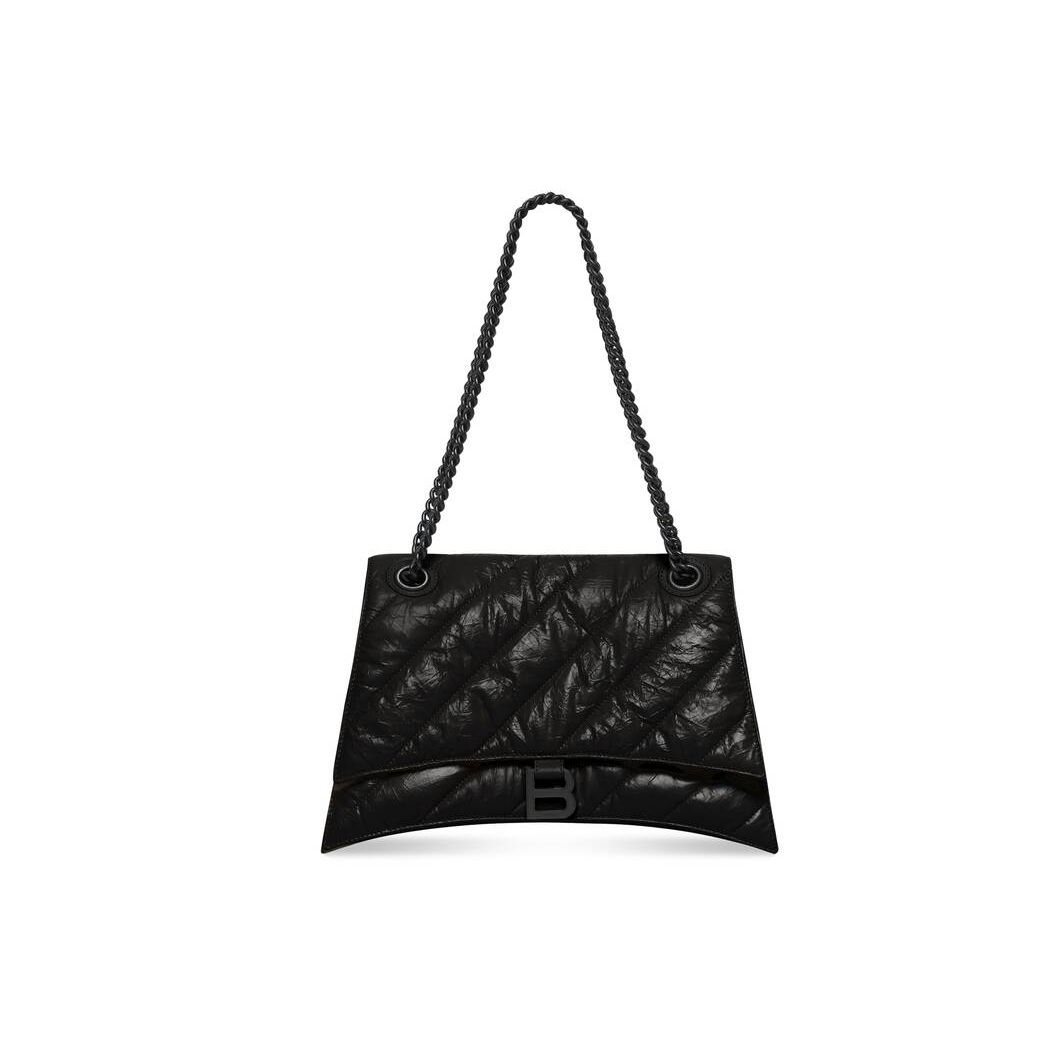 Women\'s Balenciaga Crush Medium Chain Quilted Shoulder Bags Black | 5613ULTWQ