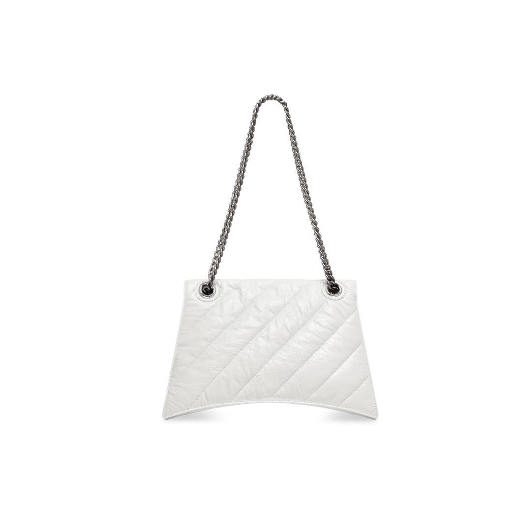 Women's Balenciaga Crush Medium Chain Quilted Shoulder Bags White | 6254QULPY