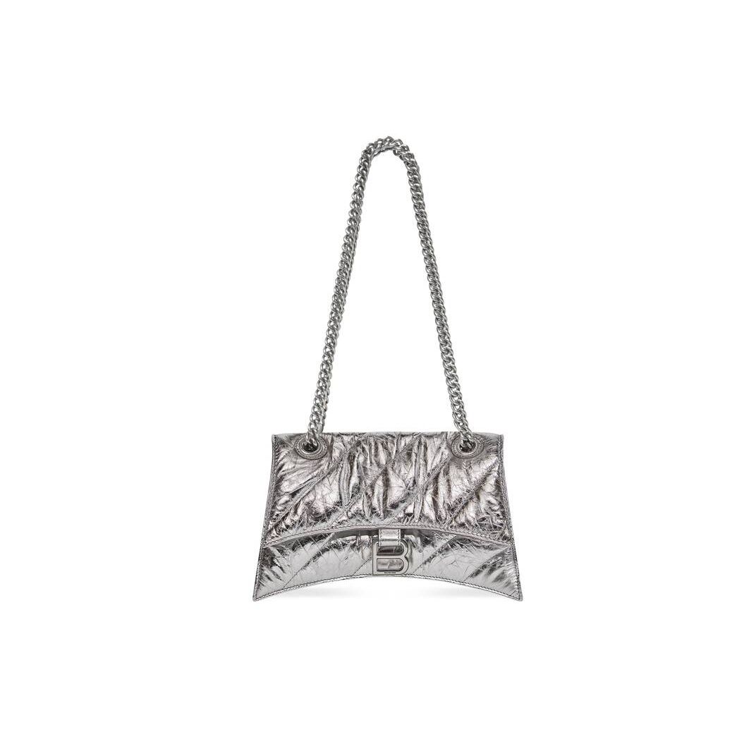 Women's Balenciaga Crush Small Chain Metallized Quilted Shoulder Bags Silver | 7690BASYF