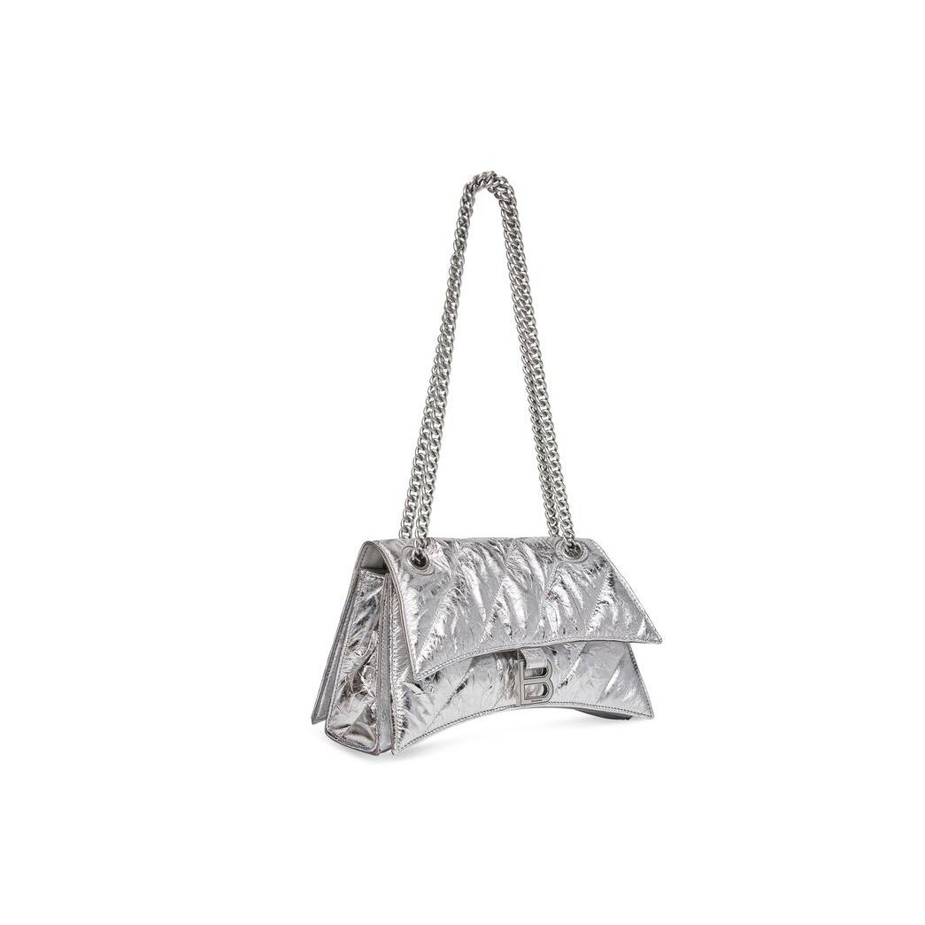 Women's Balenciaga Crush Small Chain Metallized Quilted Shoulder Bags Silver | 7690BASYF