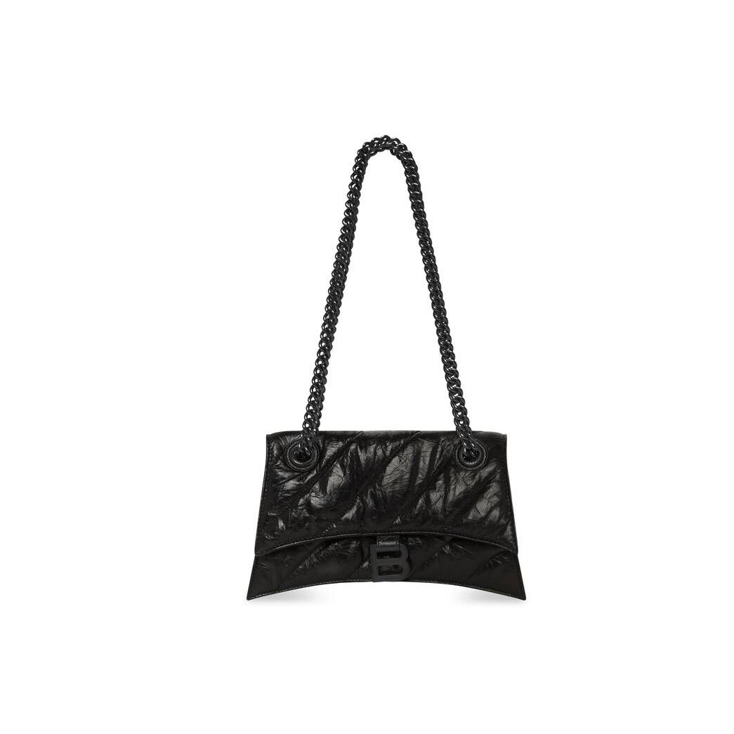 Women's Balenciaga Crush Small Chain Quilted Shoulder Bags Black | 8632NUZMD