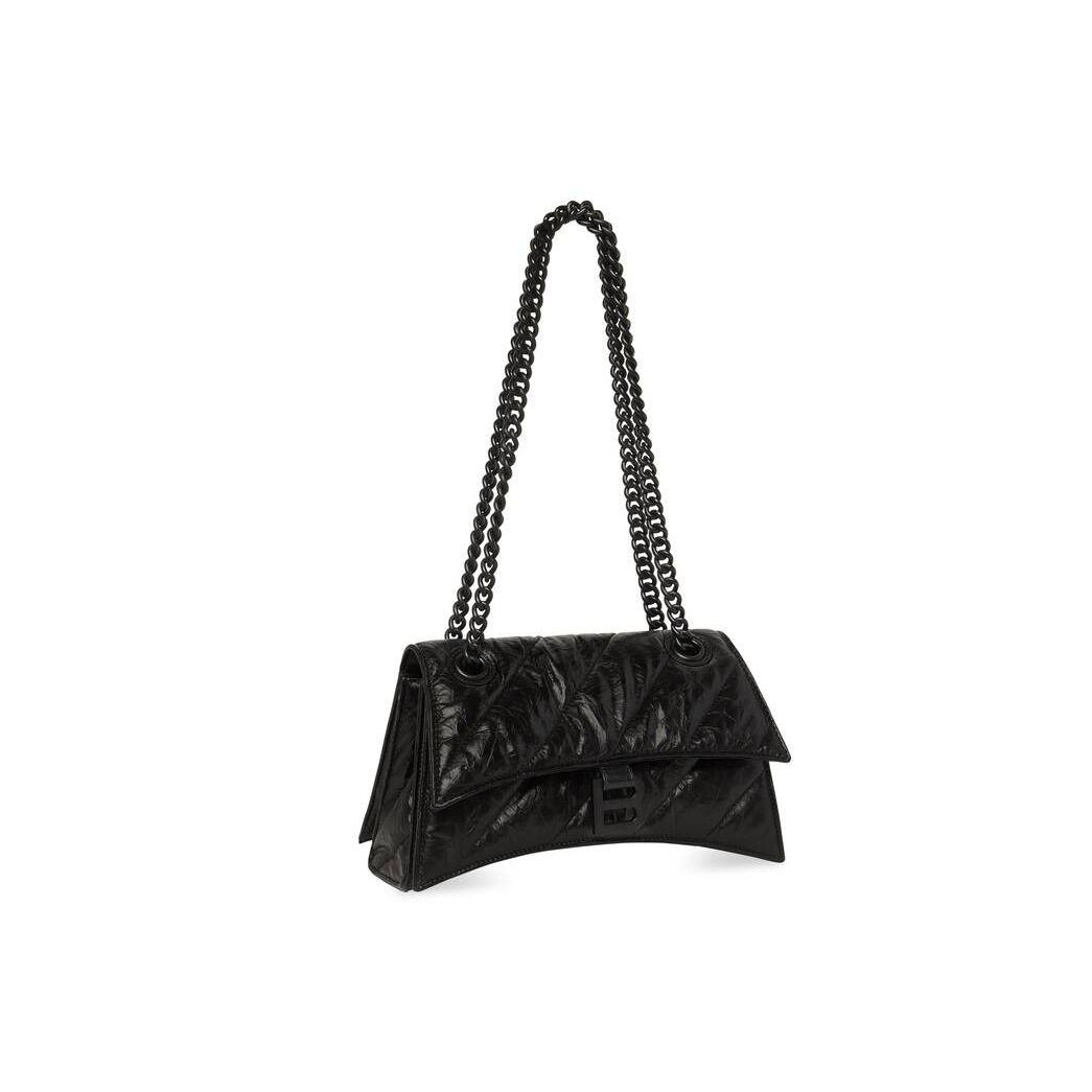 Women's Balenciaga Crush Small Chain Quilted Shoulder Bags Black | 8632NUZMD