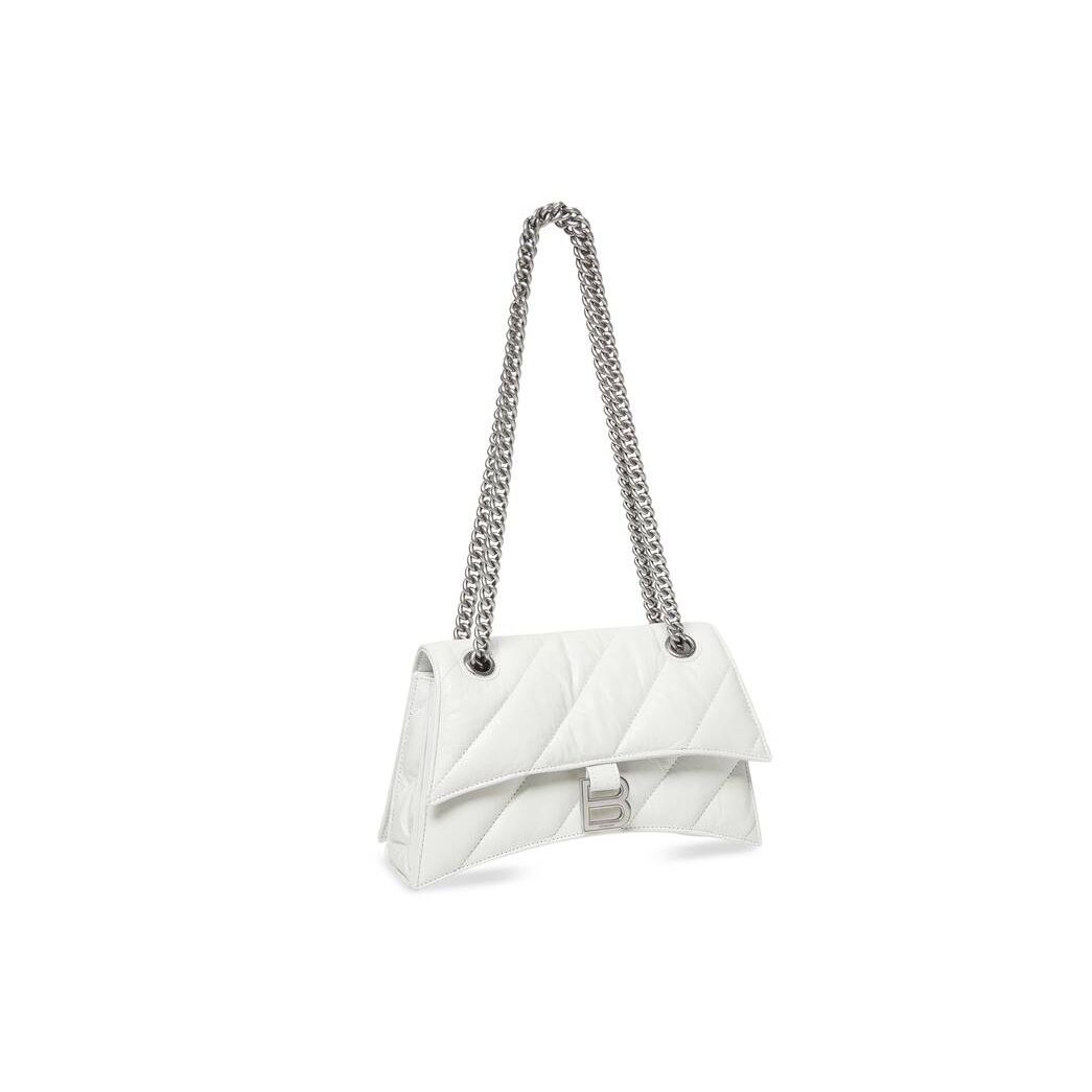 Women's Balenciaga Crush Small Chain Quilted Shoulder Bags White | 9043PZIJV