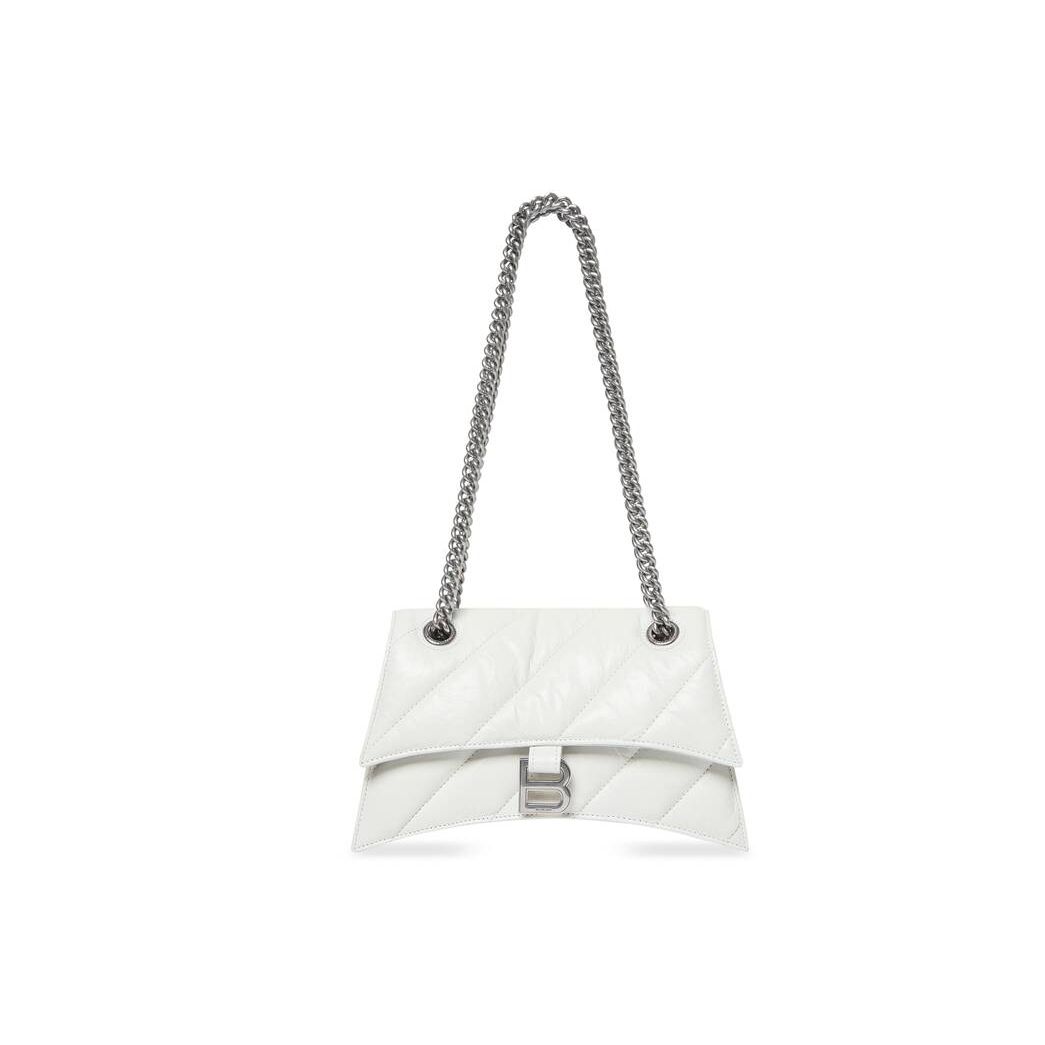 Women\'s Balenciaga Crush Small Chain Quilted Shoulder Bags White | 9043PZIJV