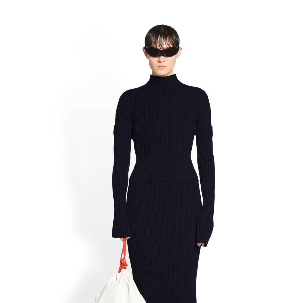 Women's Balenciaga Cut-up Sleeves Sweater Knitwear Navy Blue | 2061WFZMP