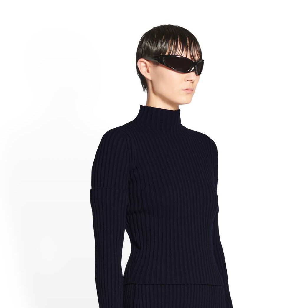 Women's Balenciaga Cut-up Sleeves Sweater Knitwear Navy Blue | 2061WFZMP