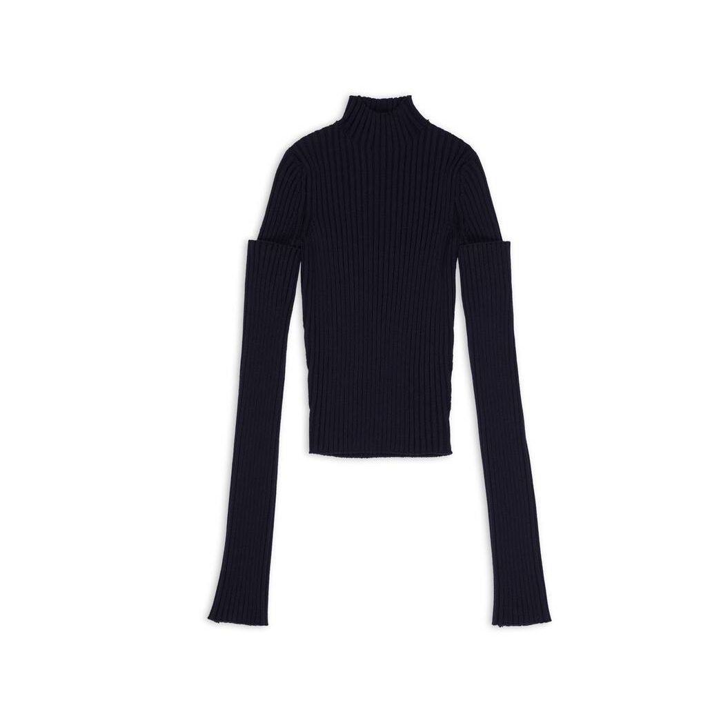 Women's Balenciaga Cut-up Sleeves Sweater Knitwear Navy Blue | 2061WFZMP