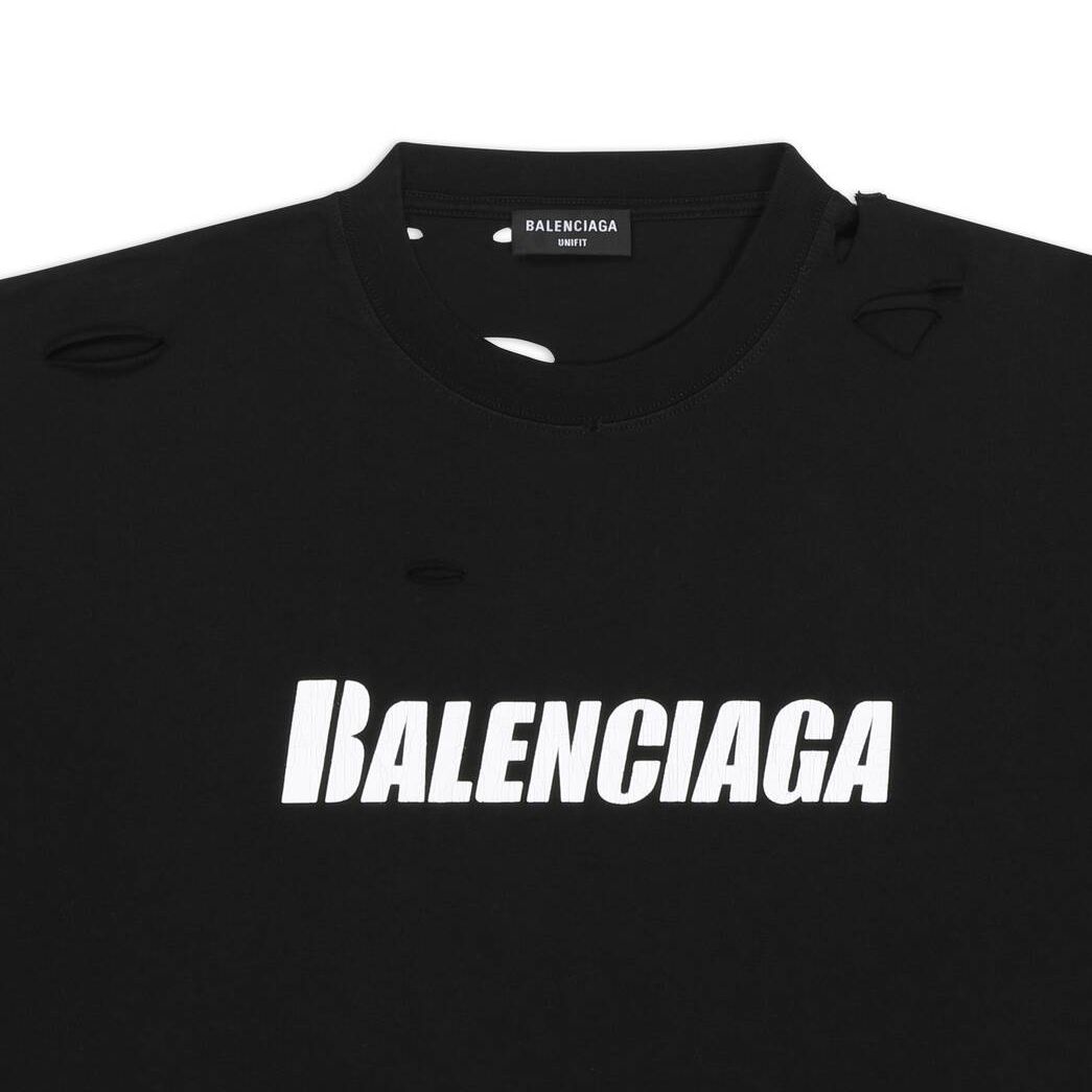 Women's Balenciaga Destroyed Boxy Fit T Shirts Black | 0264QGRXM