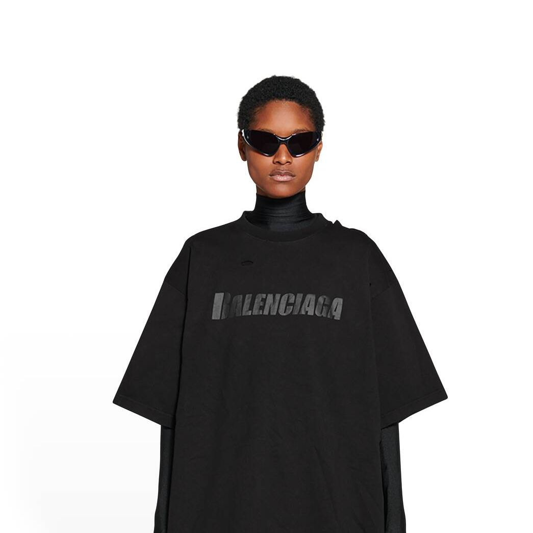 Women's Balenciaga Destroyed Boxy Fit T Shirts Black | 2840WJPSB