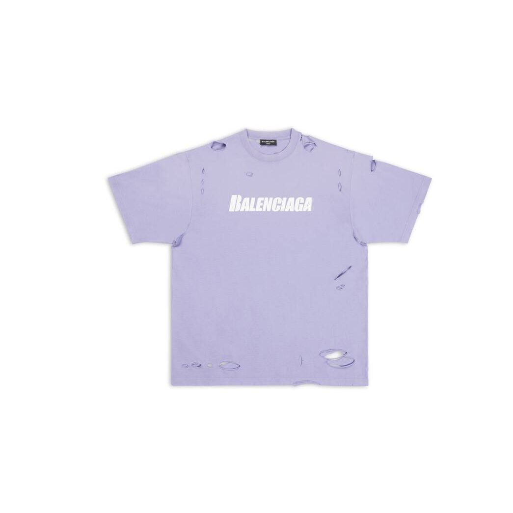 Women\'s Balenciaga Destroyed Boxy Fit T Shirts Purple | 3749IQTEK