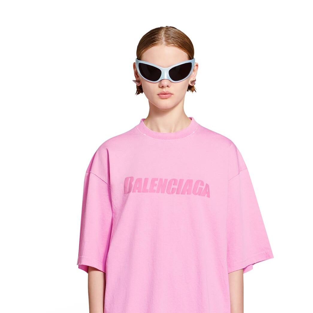 Women's Balenciaga Destroyed Boxy Fit T Shirts Pink | 7905IAGYH