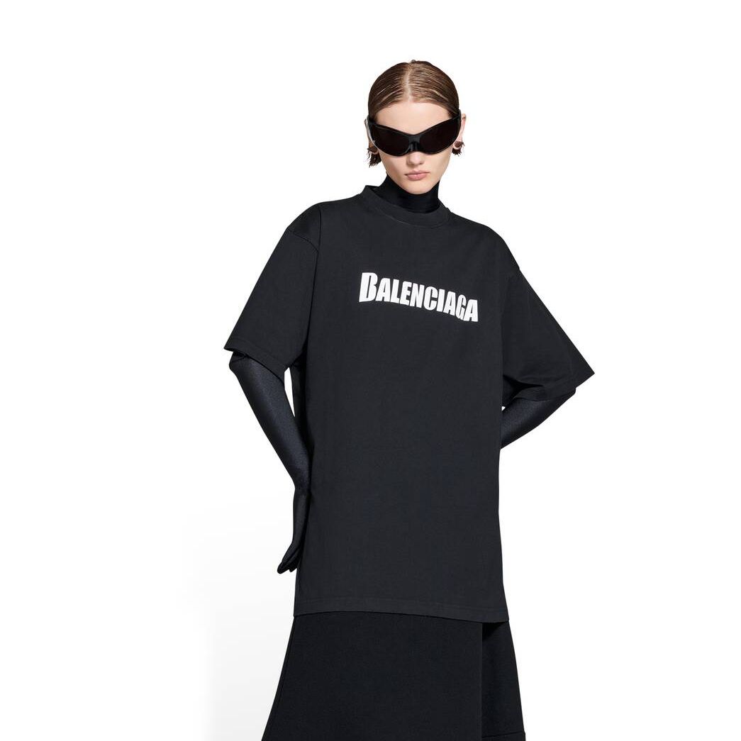 Women's Balenciaga Destroyed Boxy Fit T Shirts Black | 9312DLHWF