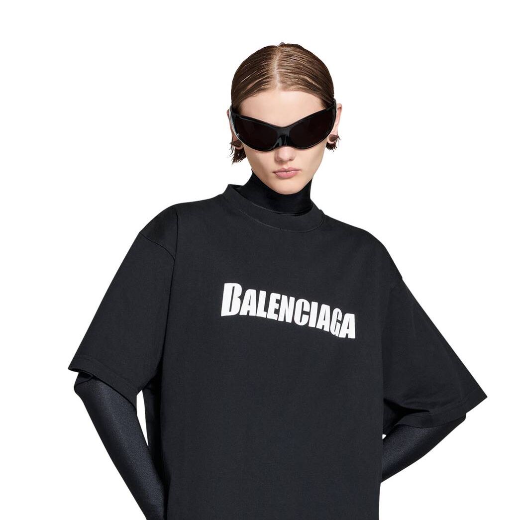 Women's Balenciaga Destroyed Boxy Fit T Shirts Black | 9312DLHWF