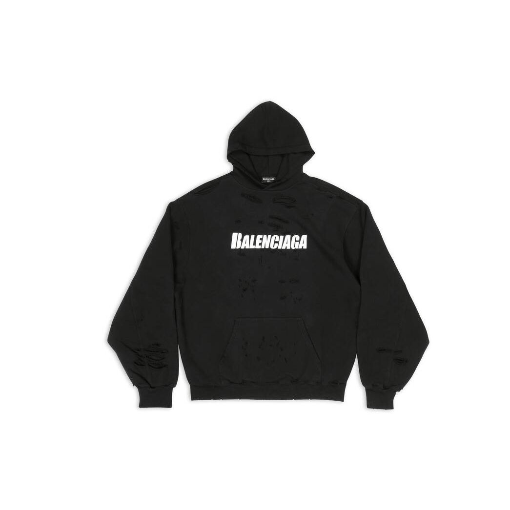 Women's Balenciaga Destroyed Hoodie Black | 8476NRIFA