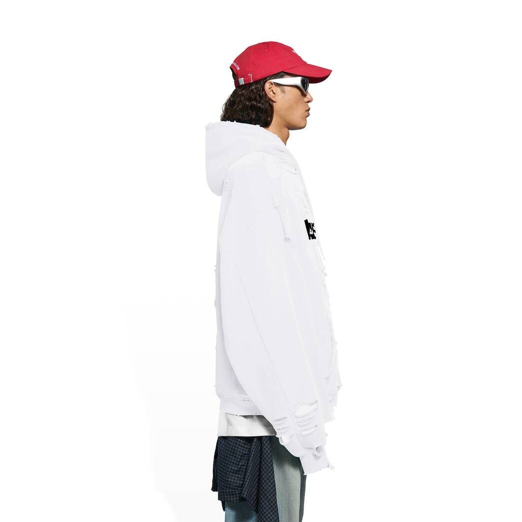 Women's Balenciaga Destroyed Hoodie White | 7241RDPTQ