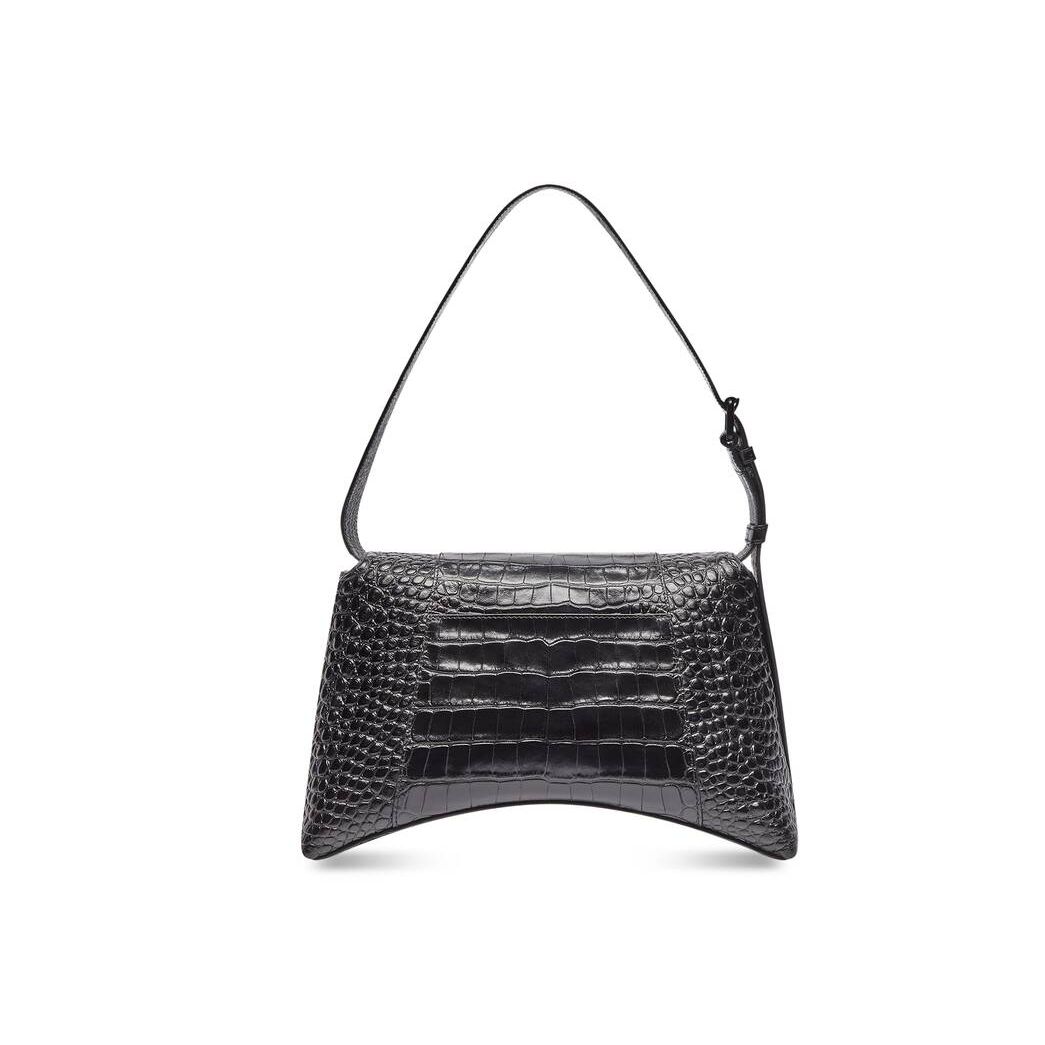 Women's Balenciaga Downtown Medium Crocodile Embossed Shoulder Bags Black | 0812LXFOD