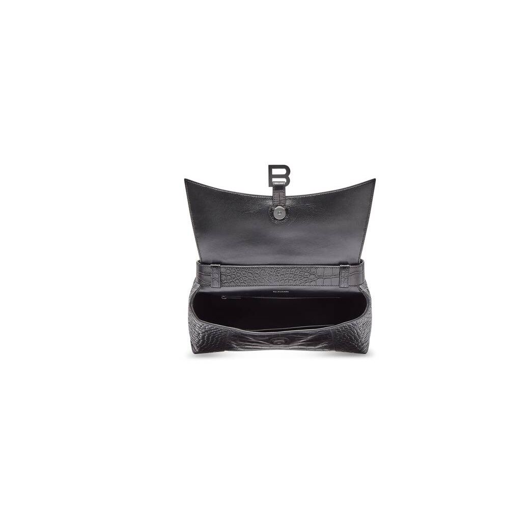 Women's Balenciaga Downtown Medium Crocodile Embossed Shoulder Bags Black | 0812LXFOD