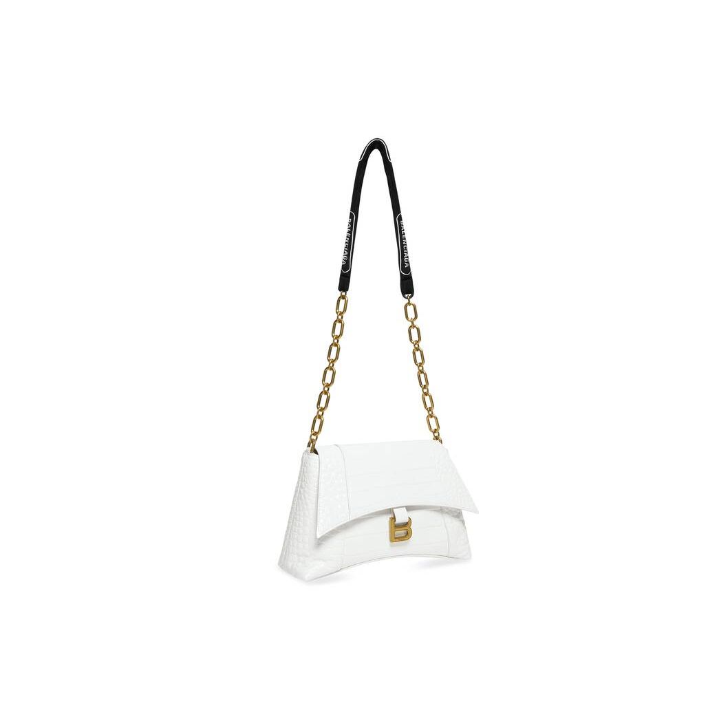 Women's Balenciaga Downtown Small Chain Crocodile Embossed Shoulder Bags White | 5748NJUBO