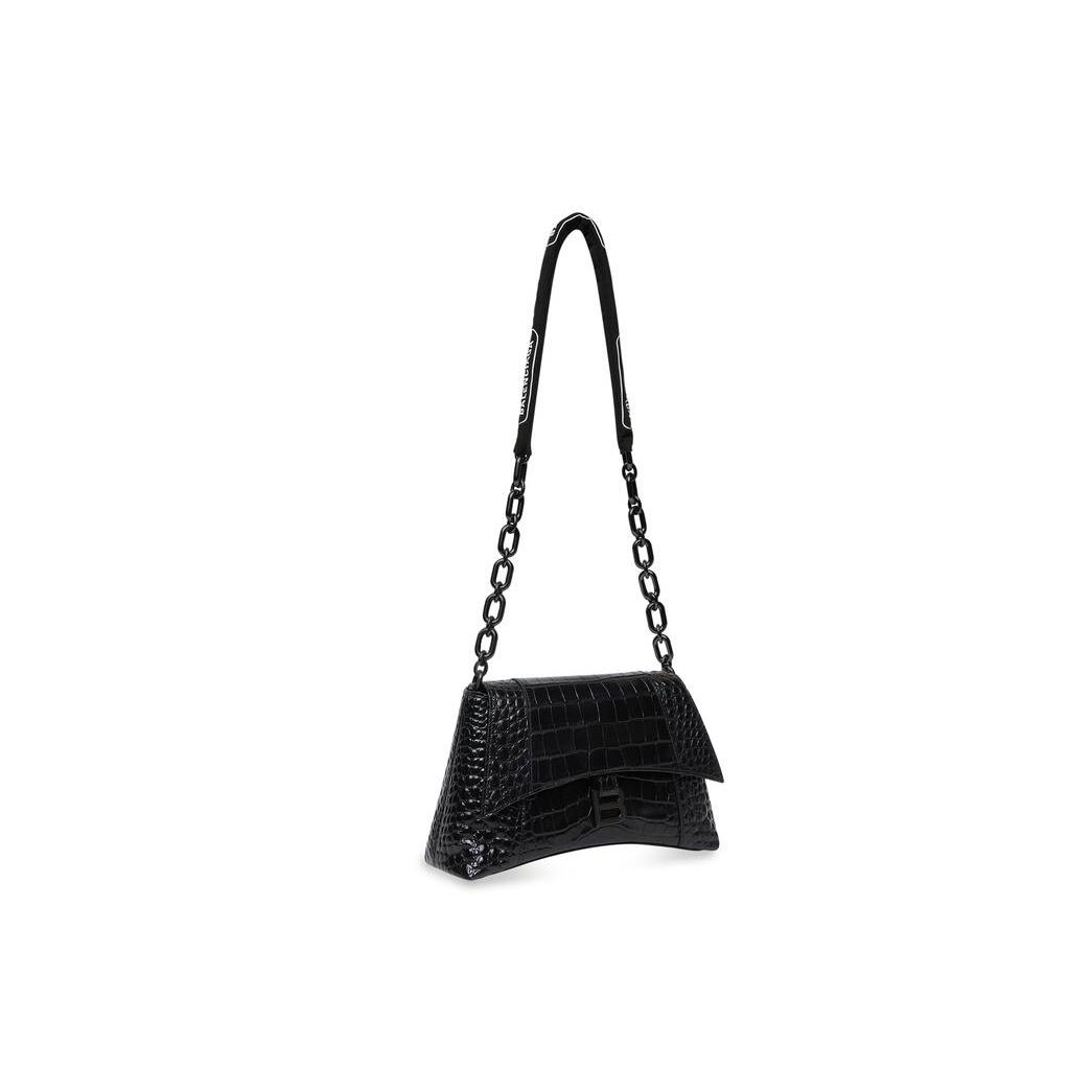 Women's Balenciaga Downtown Small Chain Crocodile Embossed Shoulder Bags Black | 5910GSOTX