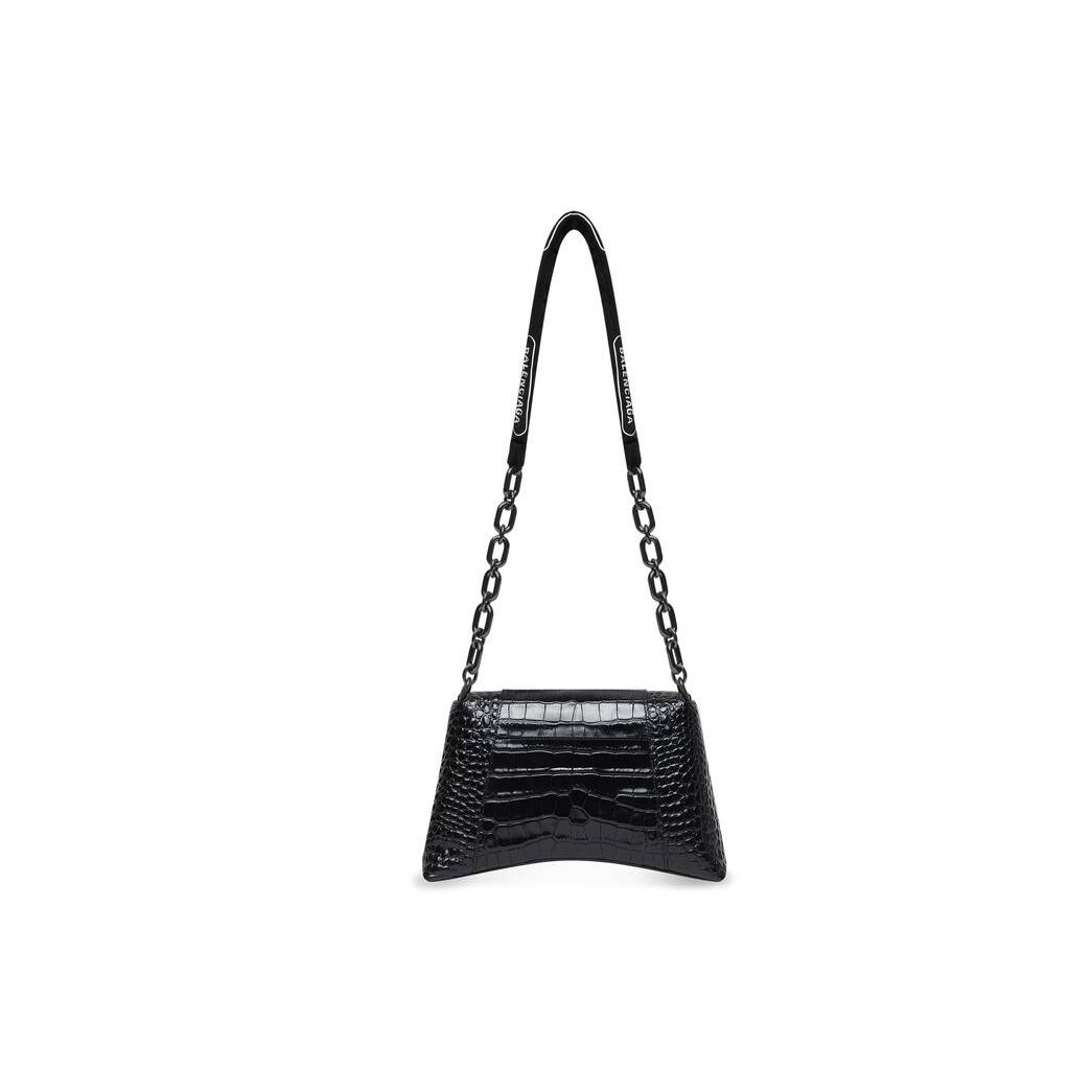 Women's Balenciaga Downtown Small Chain Crocodile Embossed Shoulder Bags Black | 5910GSOTX