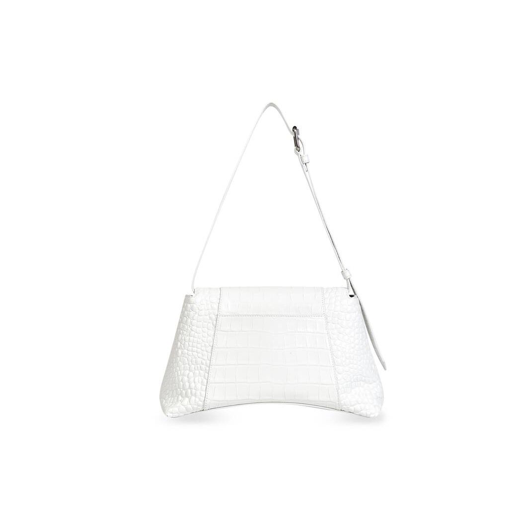 Women's Balenciaga Downtown Small Crocodile Embossed Shoulder Bags White | 9260OEWCU