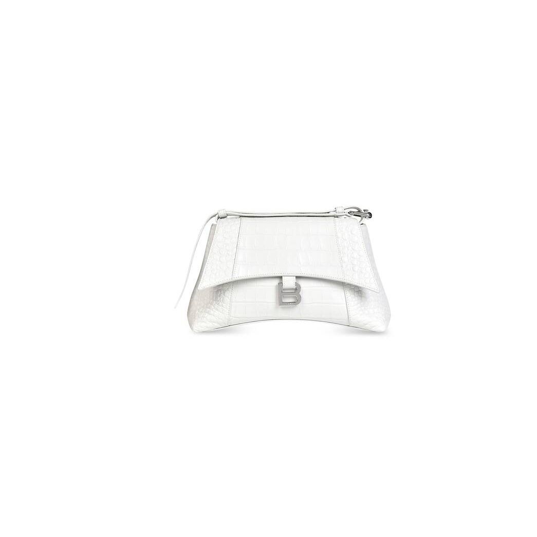 Women's Balenciaga Downtown Small Crocodile Embossed Shoulder Bags White | 9260OEWCU