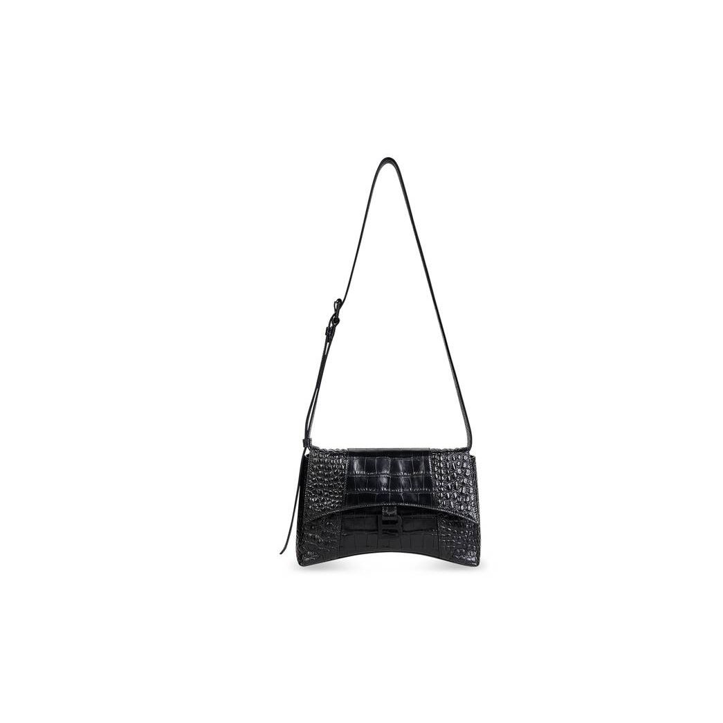 Women's Balenciaga Downtown Xs Crocodile Embossed Shoulder Bags Black | 7239NTRAB