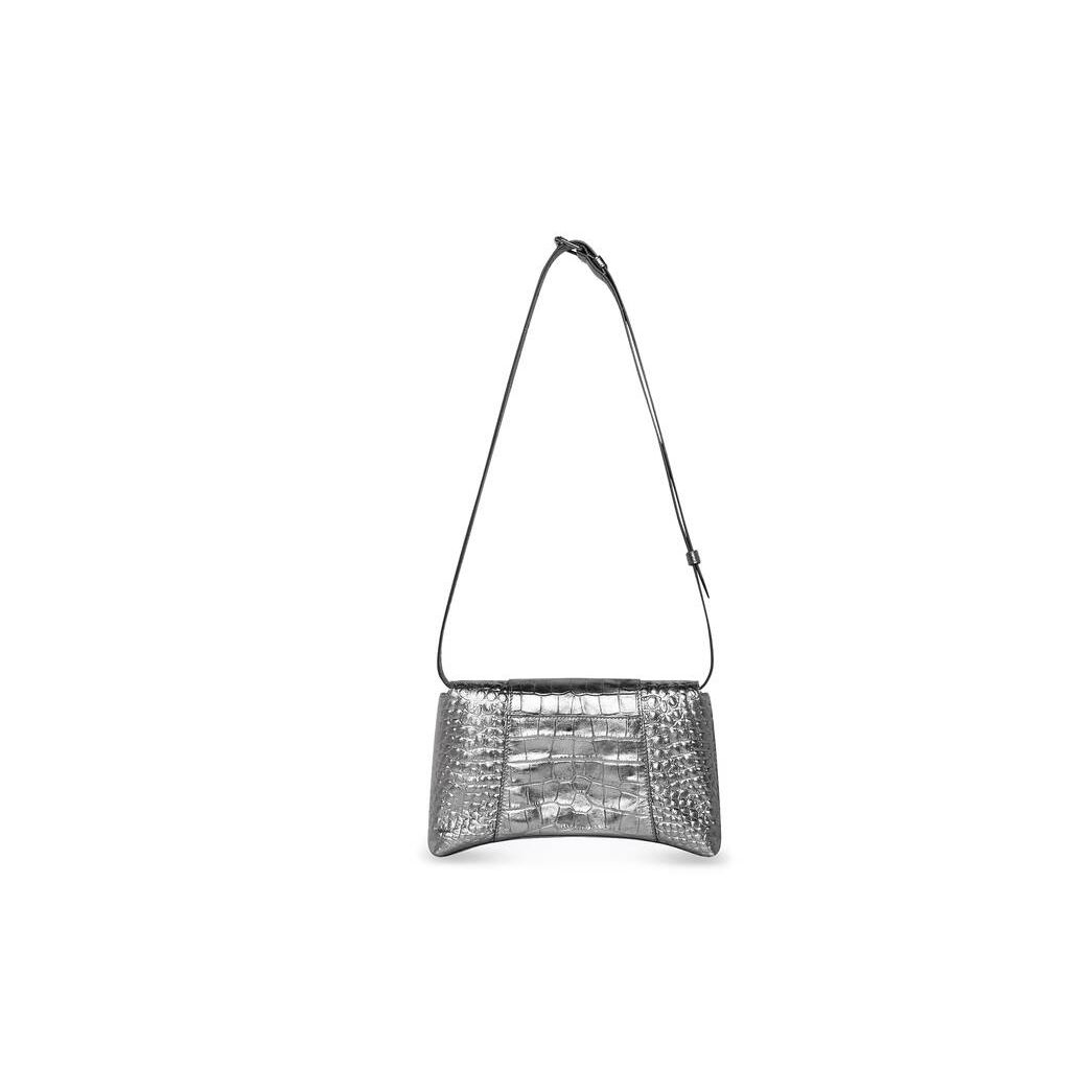 Women's Balenciaga Downtown Xs Metallized Crocodile Embossed Shoulder Bags Silver | 5021CRUMW