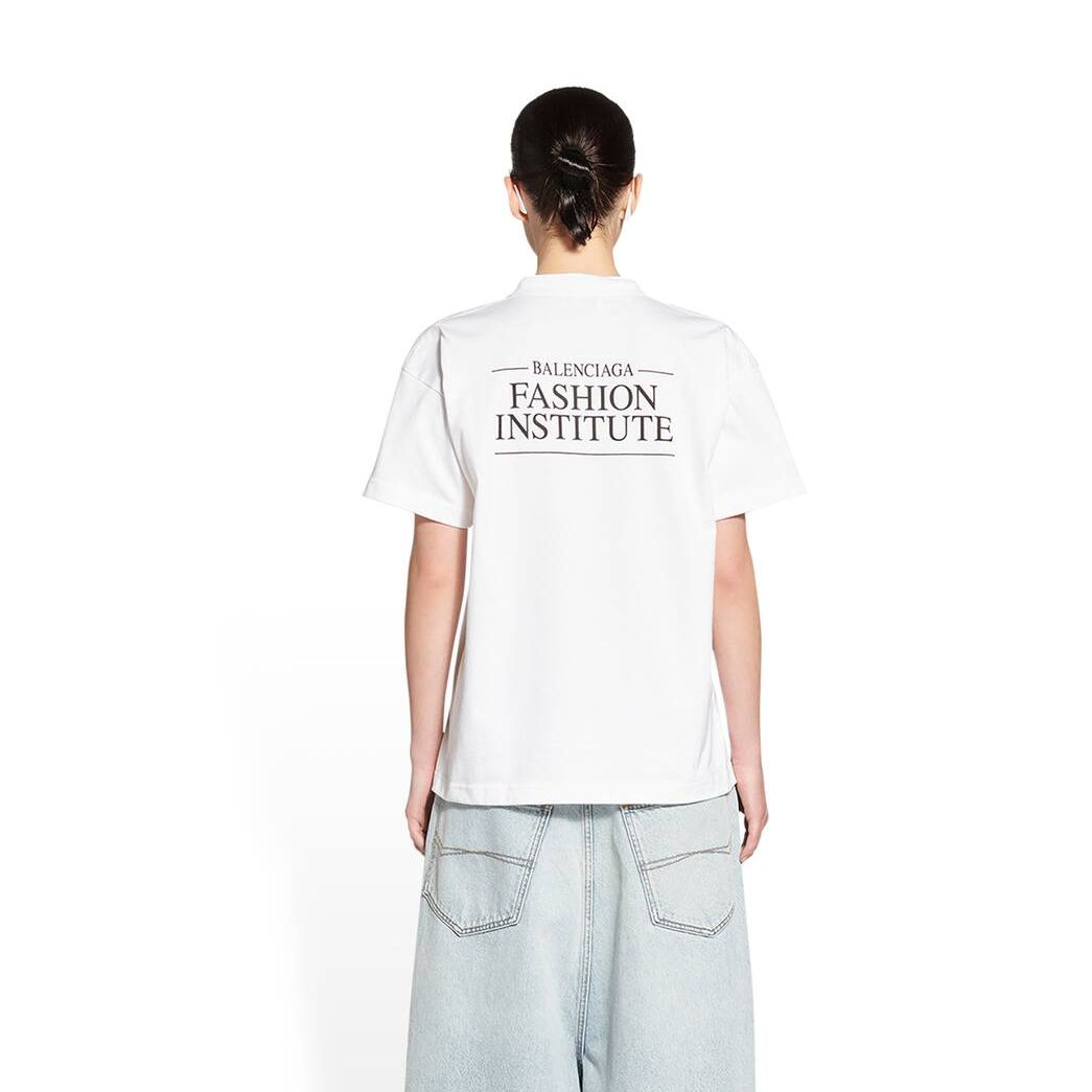 Women's Balenciaga Fashion Institute Medium Fit T Shirts White | 3624RZHFQ