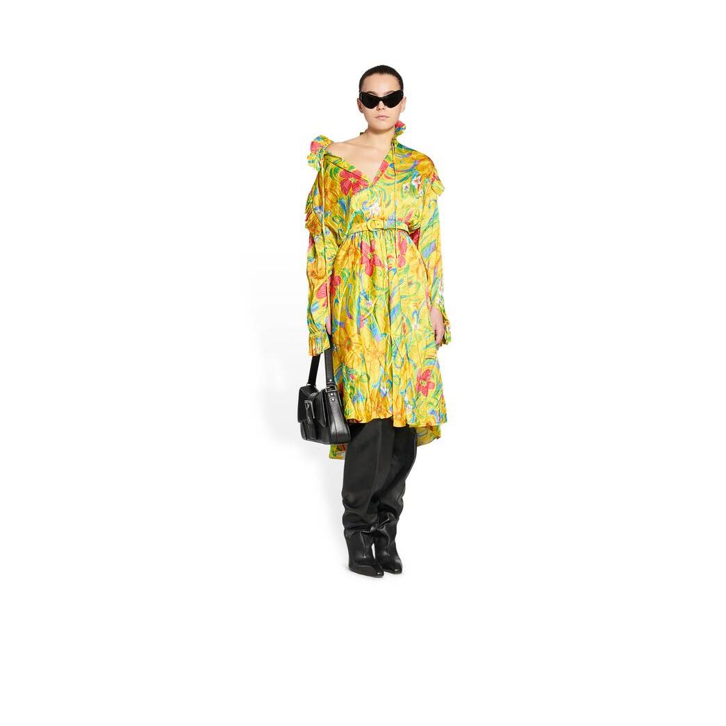 Women\'s Balenciaga Floral Off Shoulder Dress Skirts Yellow | 4712YCBDR