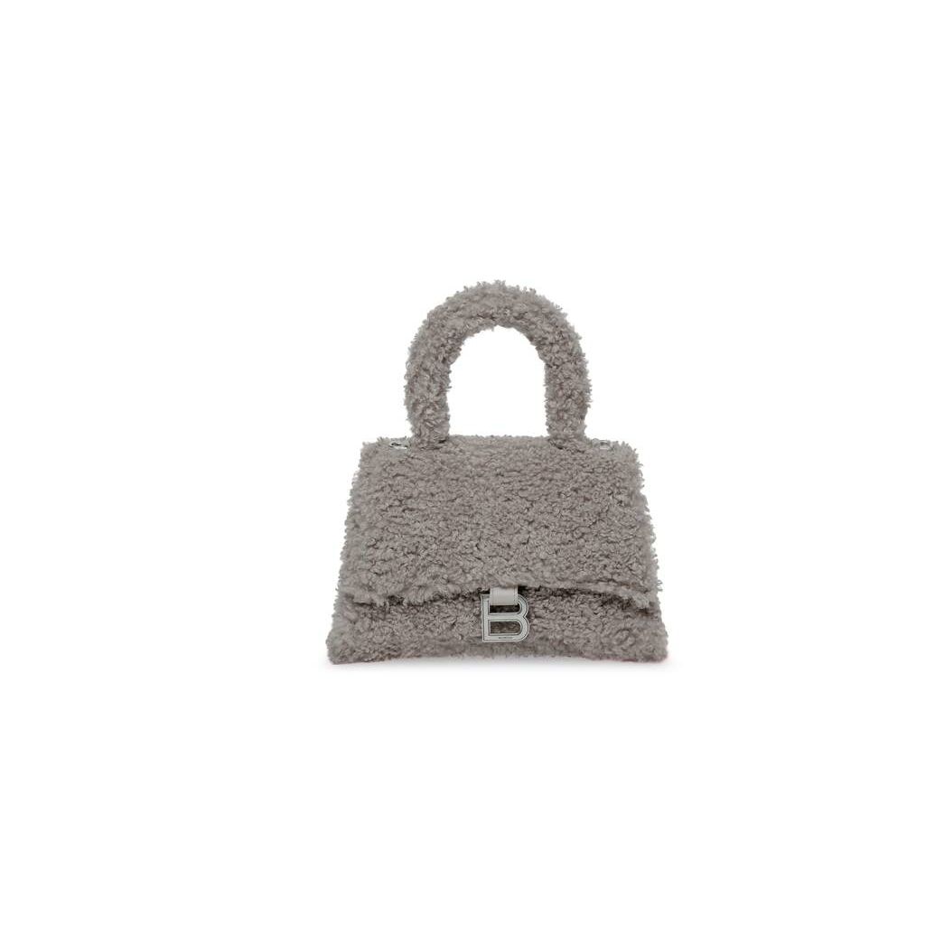 Women\'s Balenciaga Furry Hourglass Small Handbag Grey | 7421CFUPH