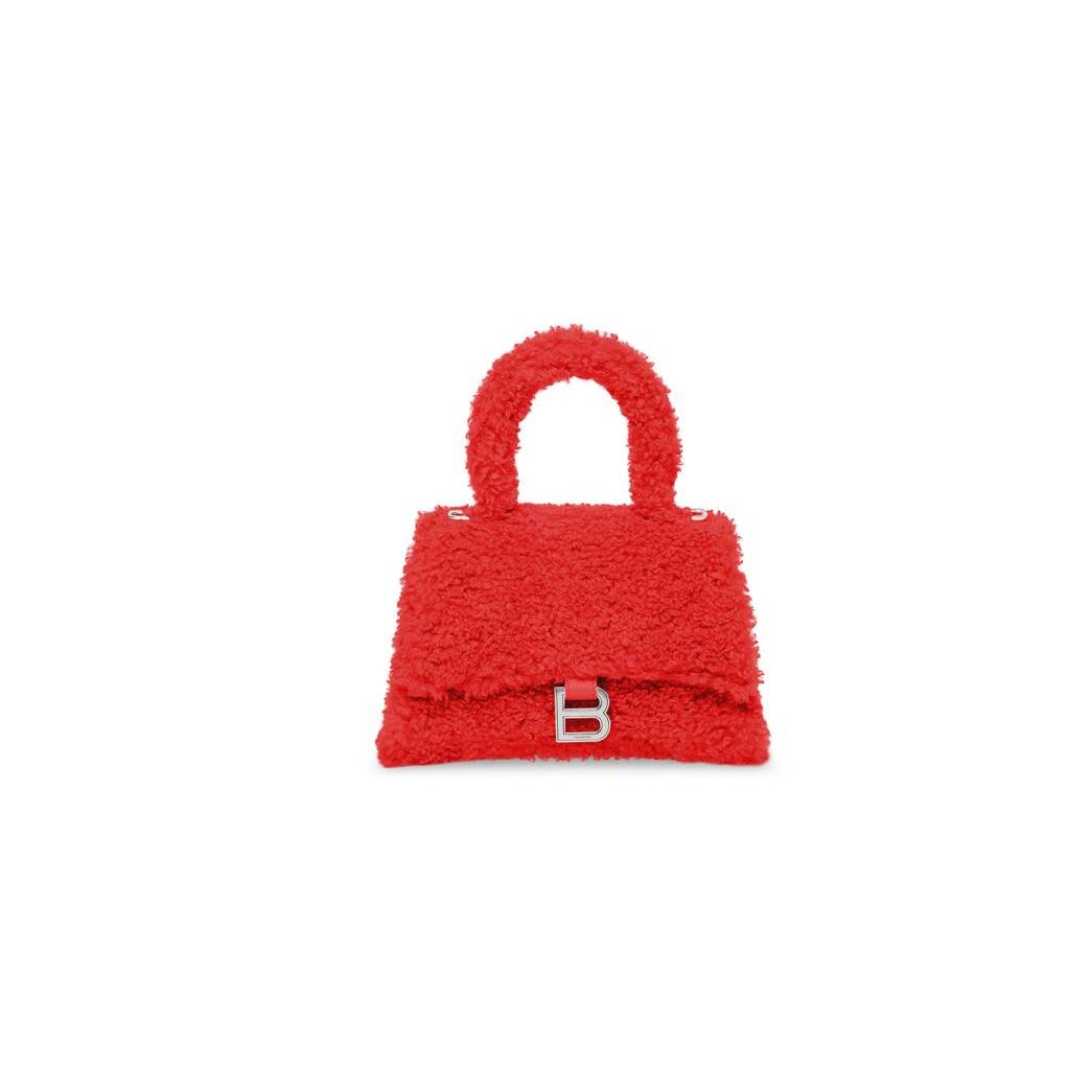 Women\'s Balenciaga Furry Hourglass Small Handbag Red | 9740MVUJA