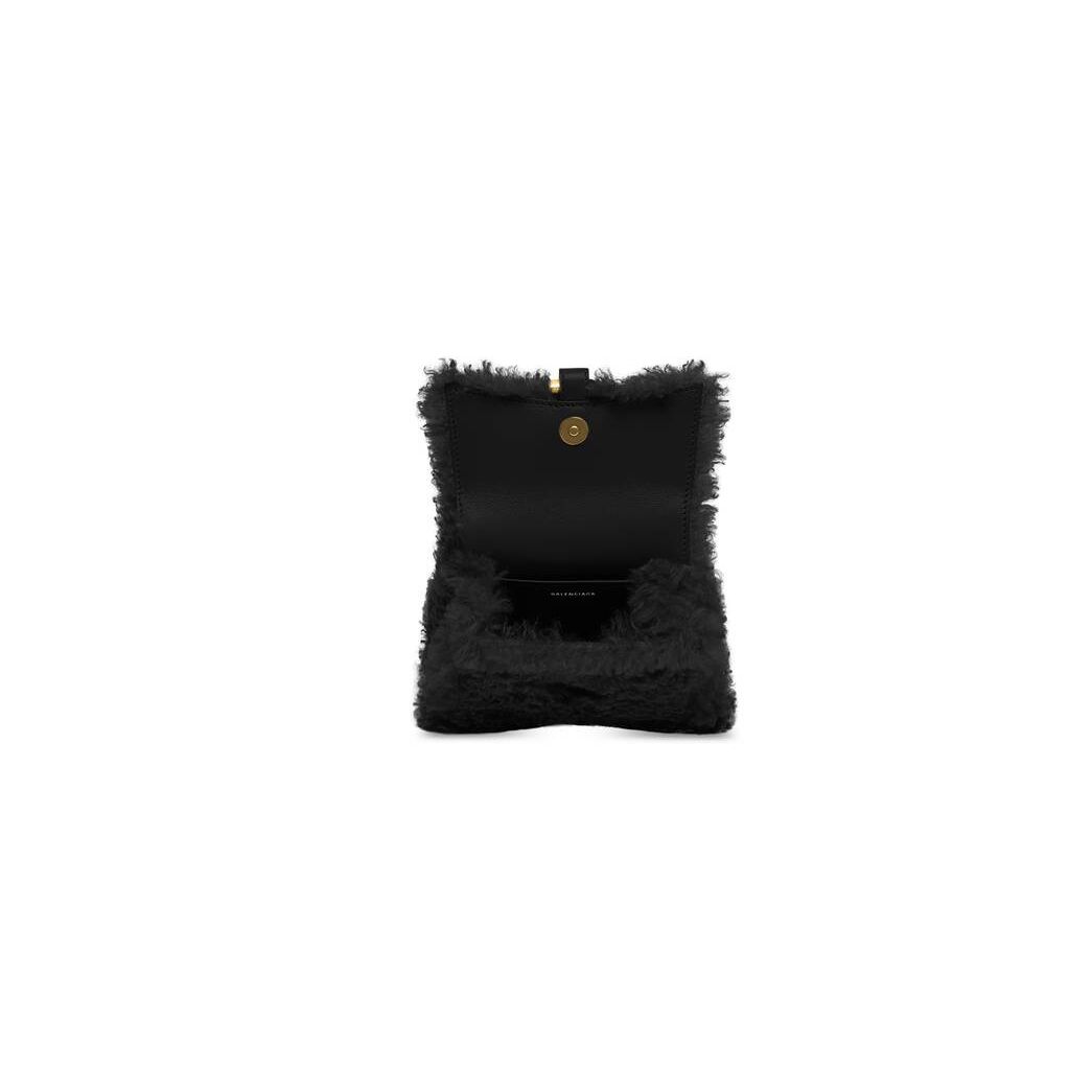 Women's Balenciaga Furry Hourglass Xs Strap Mini Bag Black | 3180QVOPA