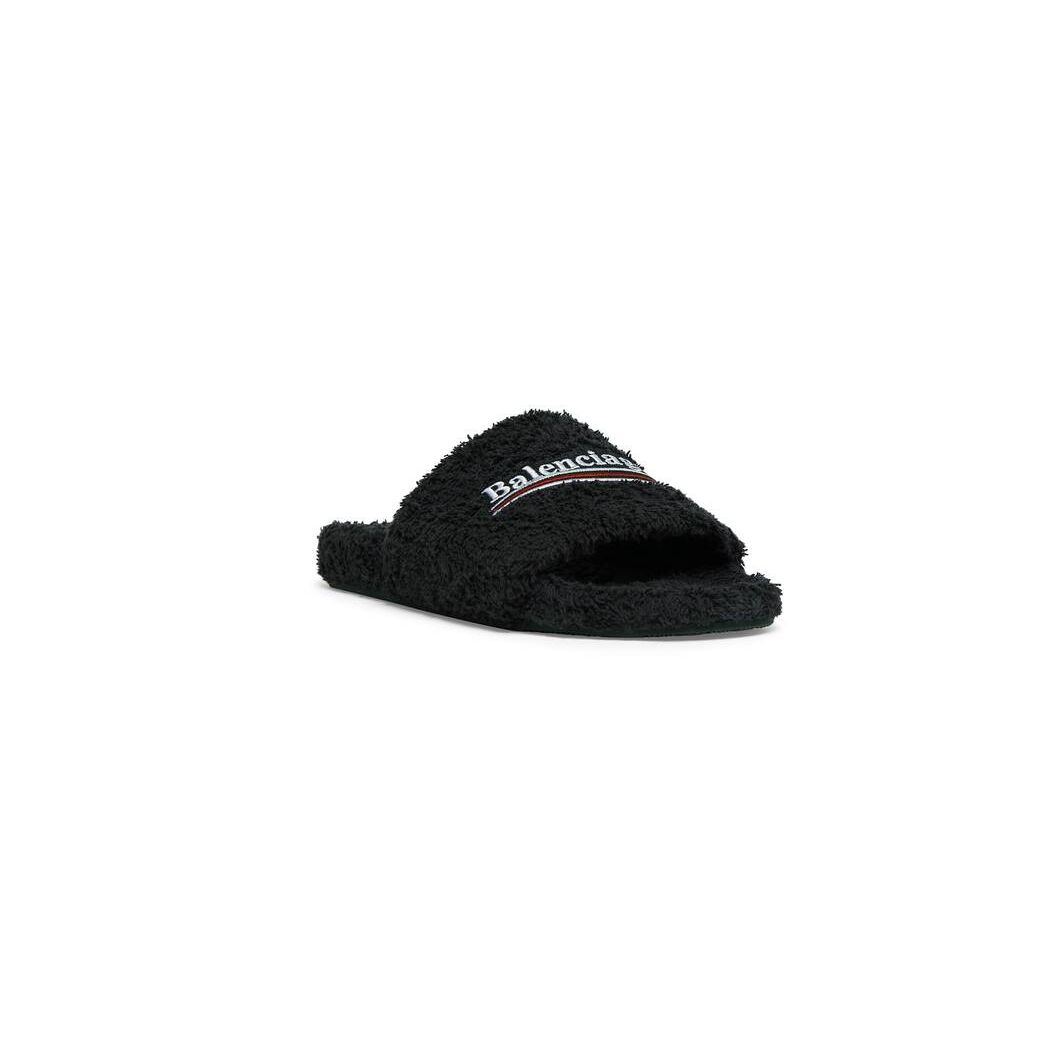 Women's Balenciaga Furry Slide Soft Towel Sandals Black | 9421HAZIL